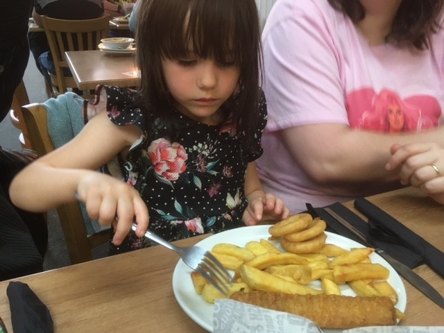 Fishfinger and chips at Barnacles.