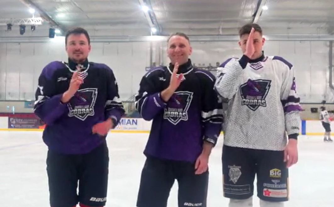 Images from the video of the CC4LD choir cllaboration with the Connahs Quay Cobras shown at Deeside Leisure Centre.